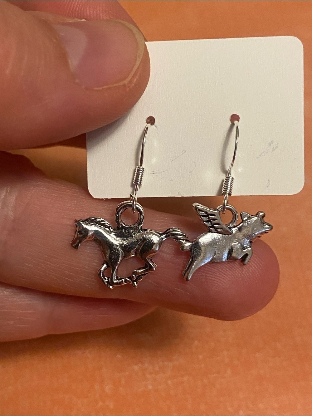 Silver plated Horse and Pegasus Dangle Earrings